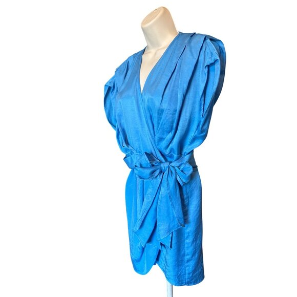 Zara Womens Blue Wrap Dress With Belt Sz M Viscose Chic Street Style Silky Feel - Picture 7 of 10